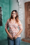 Roohi Cotton Floral Printed Short Kurti for Women – White & Pink Floral Design | Sizes M to 3XL