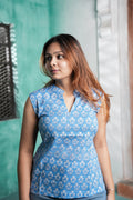 Pihu Cotton Printed Short Kurti for Women – Blue Floral Design | Sizes M to 3XL